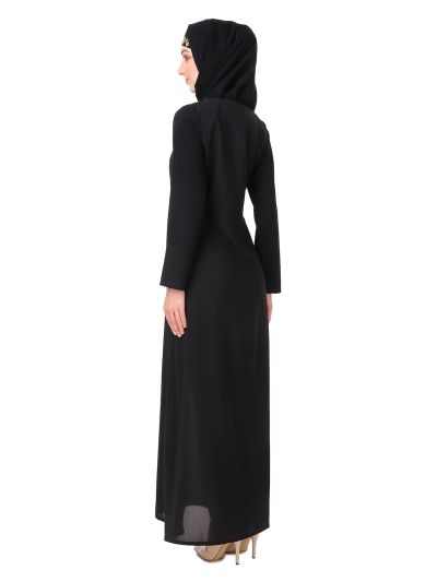 Gold Hand Embroidered Neck Fancy Abaya