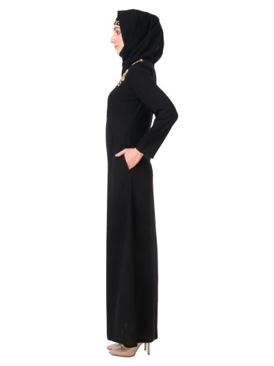 Gold Hand Embroidered Neck Fancy Abaya