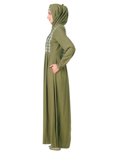Embroidered Shirtdress Rayon Abaya