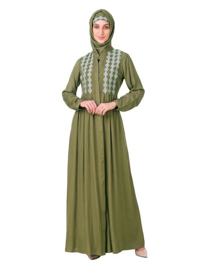 Embroidered Shirtdress Rayon Abaya
