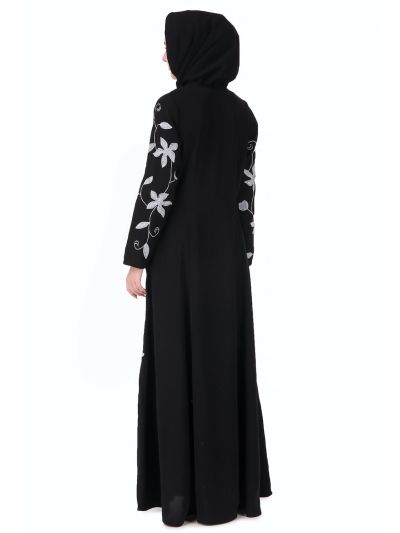 Embroidered Floral Vines Flared Abaya