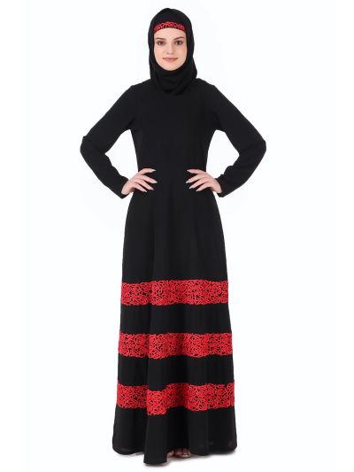 Red Embroidered Lace Abaya