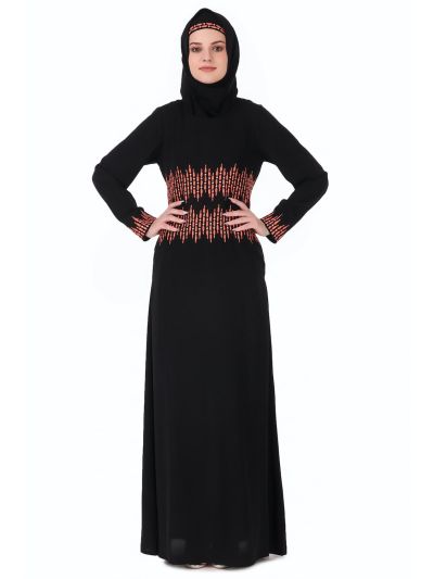 Graphic Stripe Embroidery A-Line Abaya