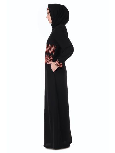 Graphic Stripe Embroidery A-Line Abaya