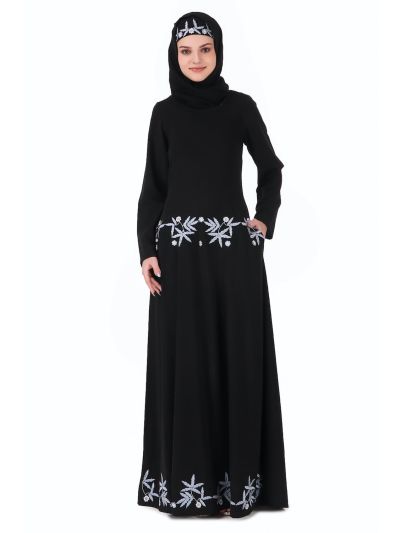 Floral Embellished Flared Nida Abaya