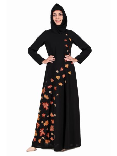 Falling Leaf Embroidery Flared Abaya