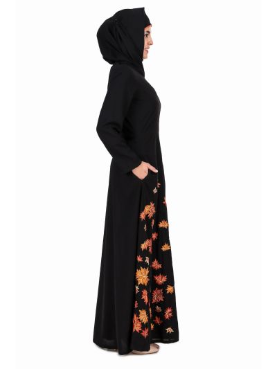 Falling Leaf Embroidery Flared Abaya