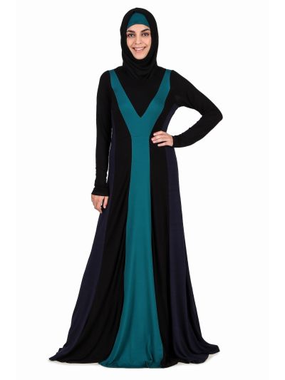 Colorblock Stripe Jersey Anarkali Abaya