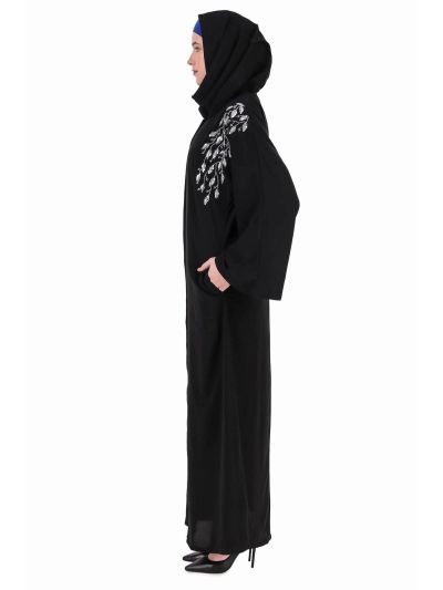 Front Open Hand Leaf Embroidered Dubai Abaya