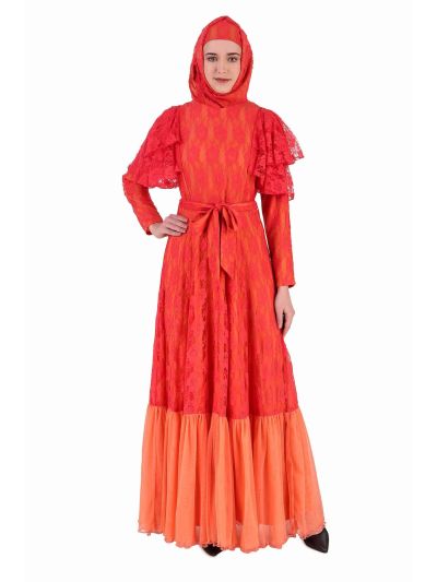 Fancy Multi Layer Semi Circular Floral Abaya