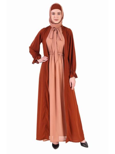 Fancy Dual Color Attached Long Shrug Abaya