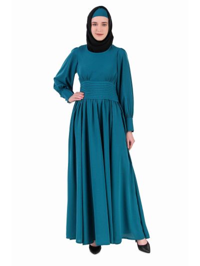 Pleated Anarkali Teal Abaya 