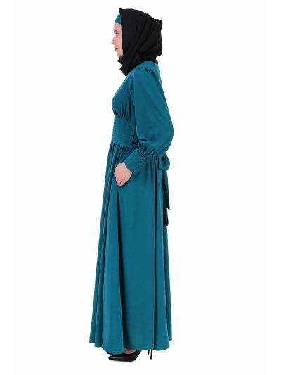 Pleated Anarkali Teal Abaya 