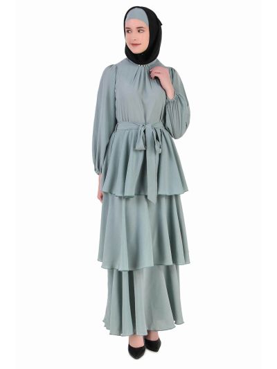 Fancy Sea Green Layered Abaya