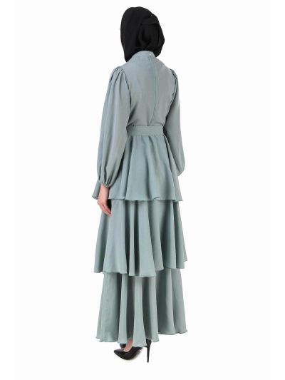 Fancy Sea Green Layered Abaya