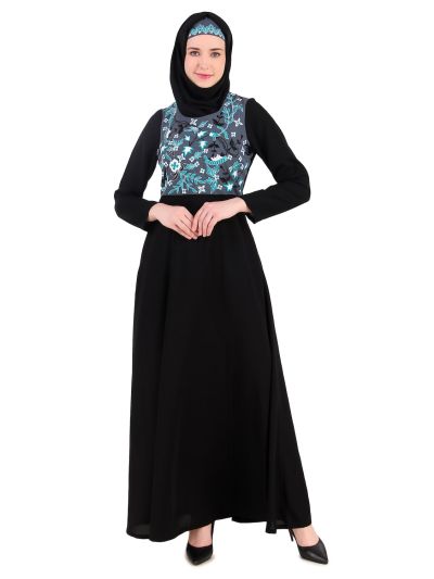 Floral Embroidered Bodice Multi Panel Abaya