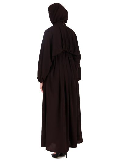 Ruched Box Pleated Brown Abaya