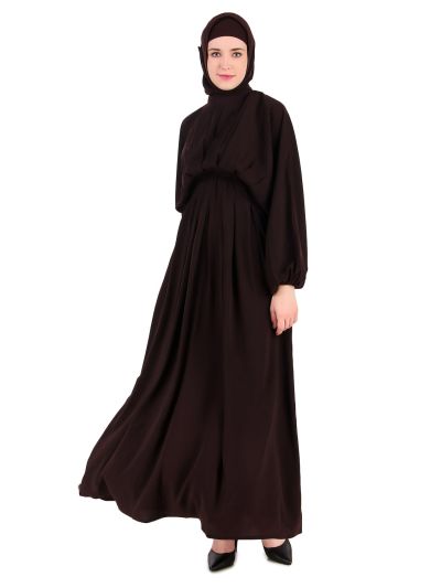 Ruched Box Pleated Brown Abaya