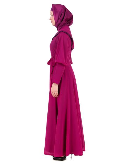 Royal Look Wine Satin and Georgette Abaya