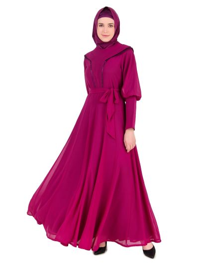Royal Look Wine Satin and Georgette Abaya
