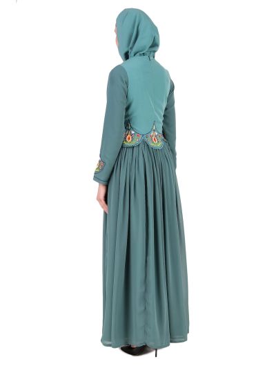Designer Hand Embroidered Attached Jacket Abaya