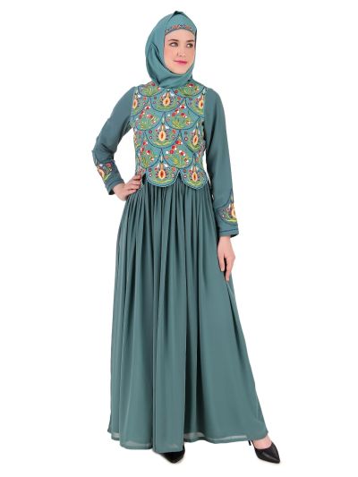Designer Hand Embroidered Attached Jacket Abaya