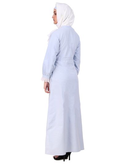 Drawstring Lace Embellished Cotton Chambray Abaya