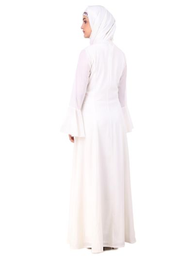 Hand Embroidered Princess Seam White Abaya