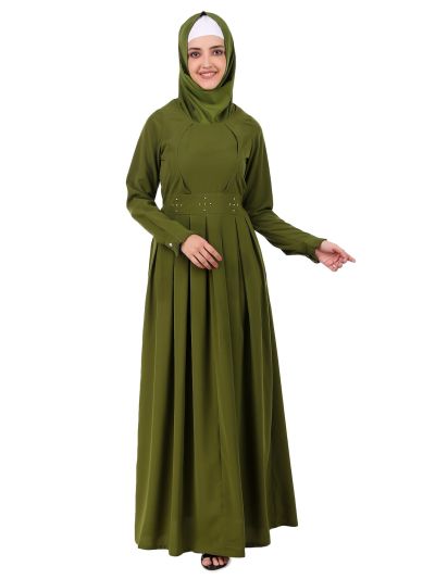 Fancy Henna Color Box Pleated Flared Abaya
