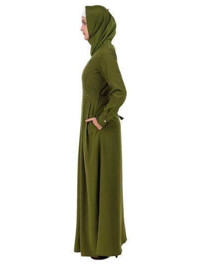 Fancy Henna Color Box Pleated Flared Abaya