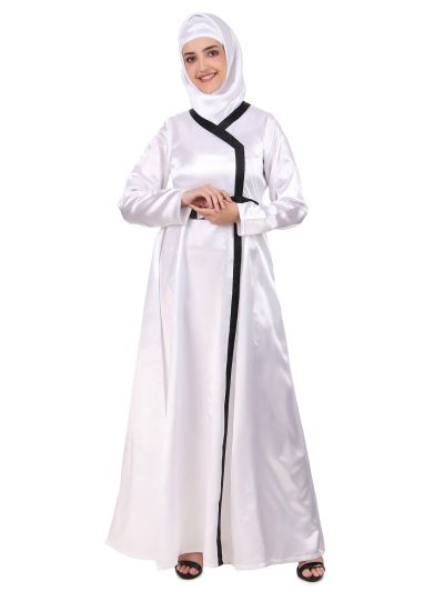Fancy White Satin Abaya