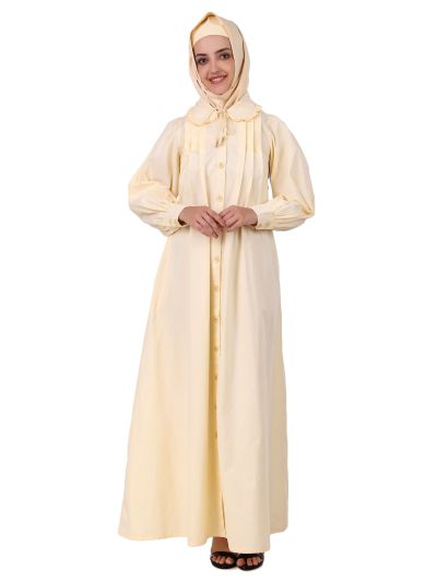 Front Open Cotton Cream Color Abaya