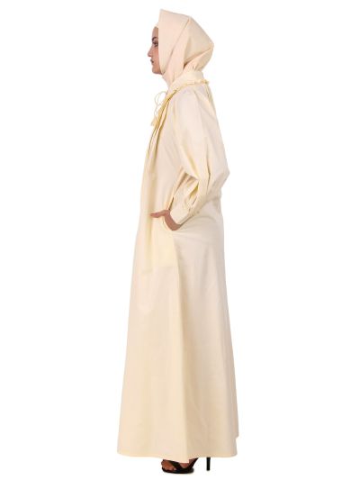 Front Open Cotton Cream Color Abaya