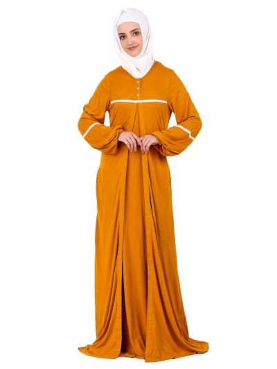 Mustard Jersey Lace Abaya