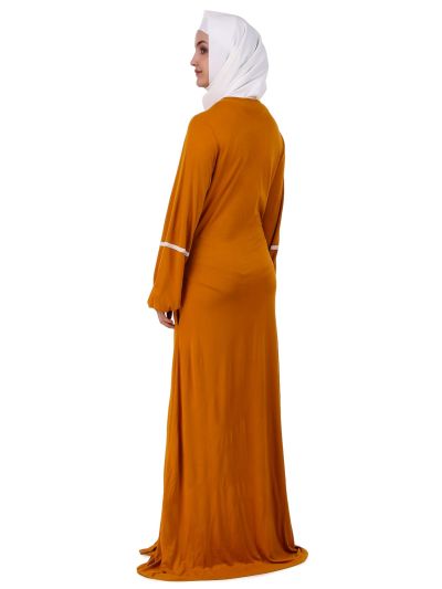 Mustard Jersey Lace Abaya