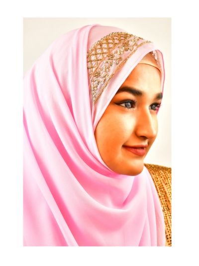 Baby Pink Al-Firdaus Zardozi Handwork Hijab