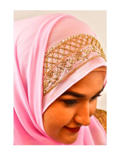Baby Pink Al-Firdaus Zardozi Handwork Hijab