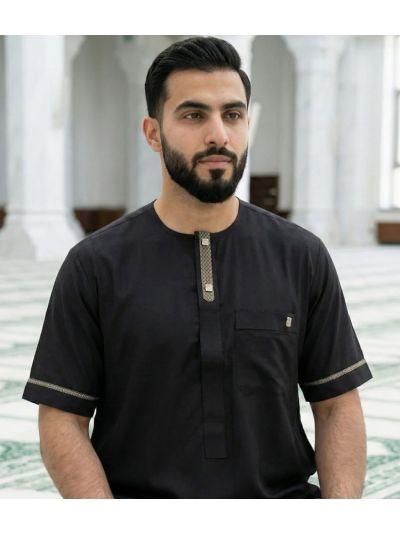 Al Noor Half Sleeves Black Thobe 