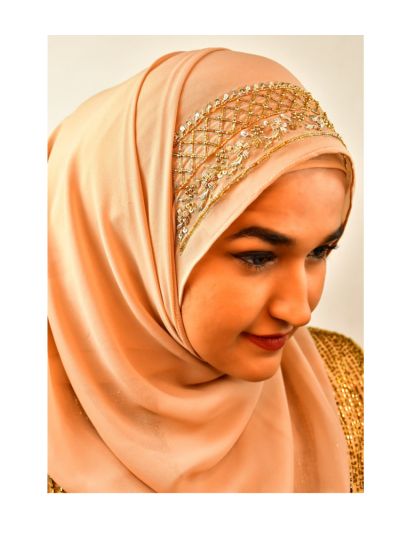 Beige Al-Firdaus Zardozi Handwork Hijab