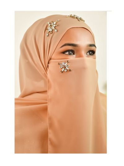 Aminah Beige Rhinestone Hijab With Matching Naqab