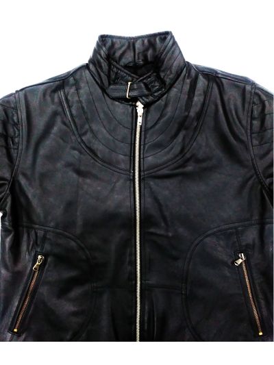 Belt Collar Black Leather Jacket
