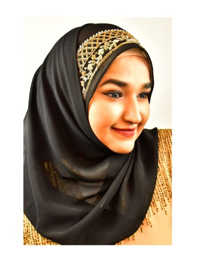 Black Al-Firdaus Zardozi Handwork Hijab
