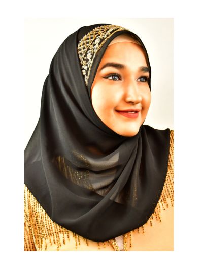 Black Al-Firdaus Zardozi Handwork Hijab