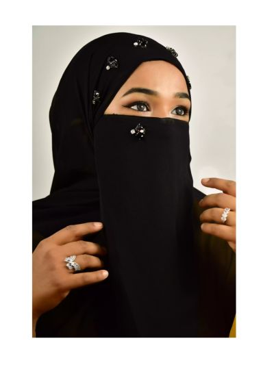 Fathema Black Rhinestone Hijab With Matching Naqab