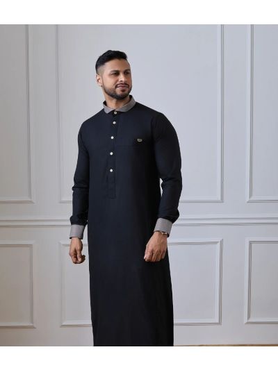 Al Noor Black Mandarin Collar Thobe