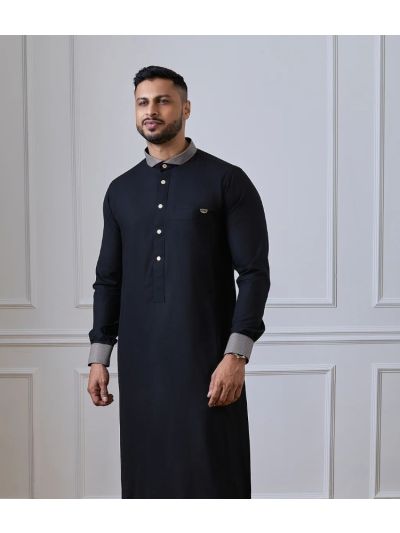 Al Noor Black Mandarin Collar Thobe