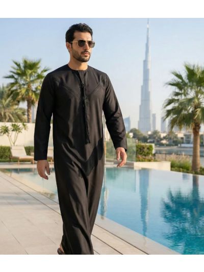 Al Noor Emirati Black Pleated Thobe 
