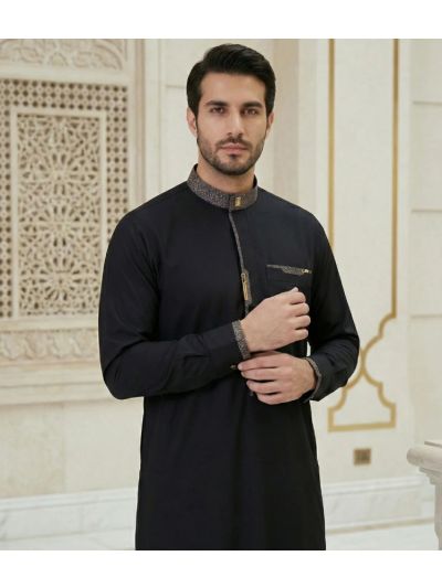 Al Noor Platinum Black Calligraphic Thobe