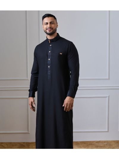Al Noor Black Jacquard Collar Thobe