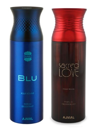 Ajmal Blu Homme & Sacred love Deodorant Spray - For Men & Women (Pack of 2)